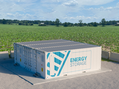Energy Storage System infront of soy field