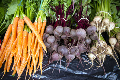 root vegetables at market